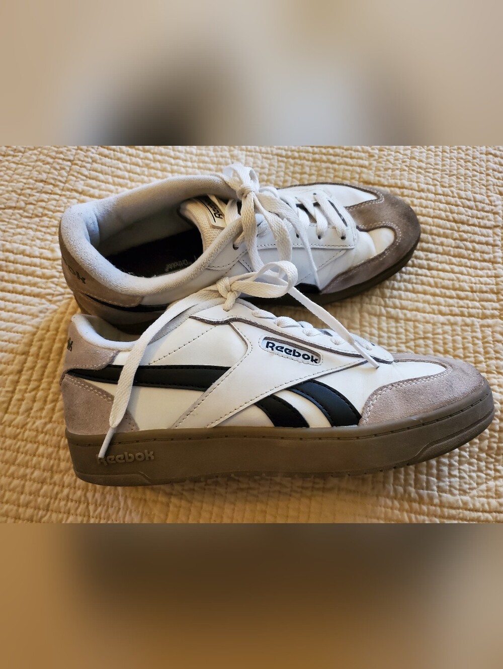 Reebok White, Black & Tan Low-Top Sneakers